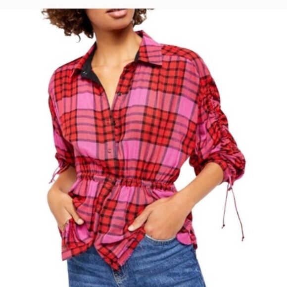 Free People Red Pacific Dawn Shirt Small NWT - Picture 8 of 10